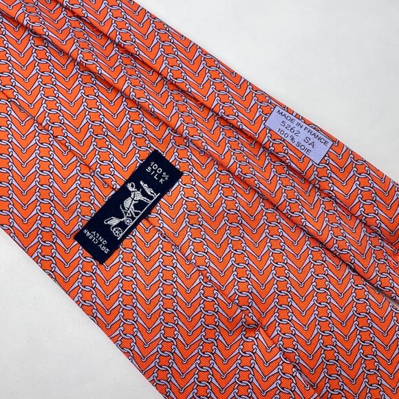 Hermès Paris chain link print 100% Silk Tie, Orange - Picture 2 of 3